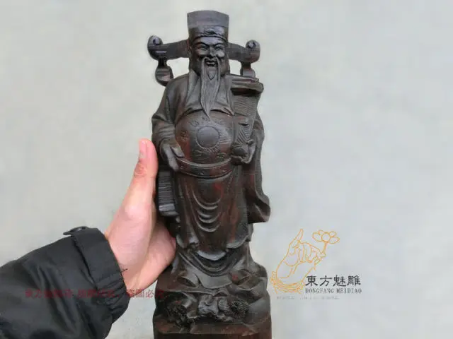 

China collection old wood carving The God of wealth statue