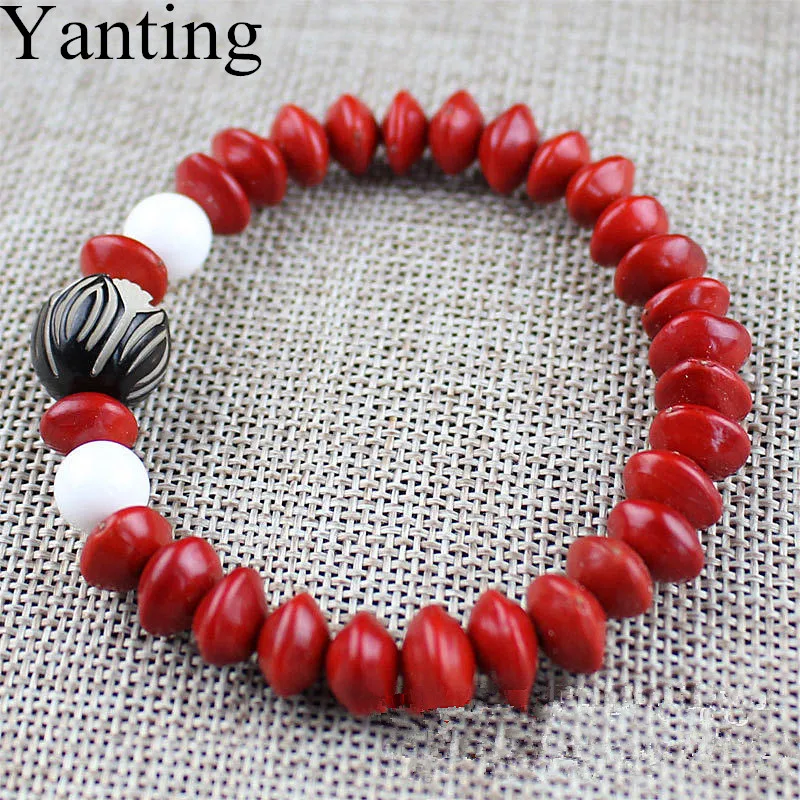 

Yanting Red Beans Bracelets For Women Men Jewellery Bracelet Female Bodhi Lotus Flower Simple Braclet Love Femme Gift 074