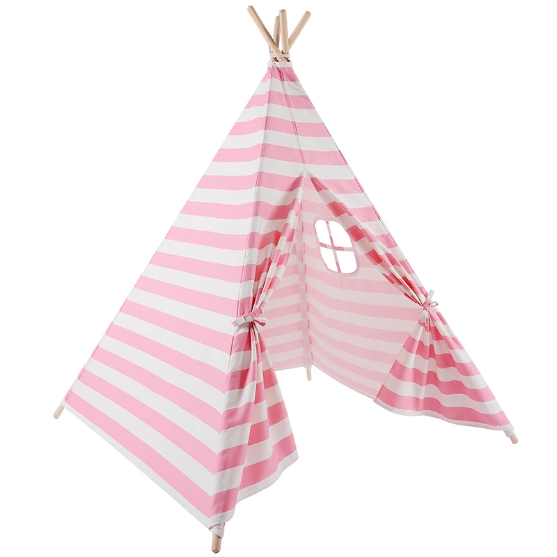 Детская палатка, игрушка nody Canvas Stripe Wigwan, индийская Крытая палатка teepee для детской комнаты, детский игровой домик для мальчиков и девочек, Открытый Кемпинг - Цвет: Pink