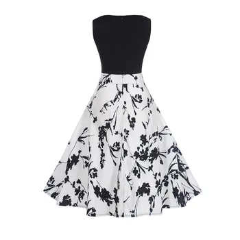 

Women Summer Dress 2018 Contrast Color clothing Floral robe Retro Swing Casual 50s Vintage Rockabilly Dresses Vestidos