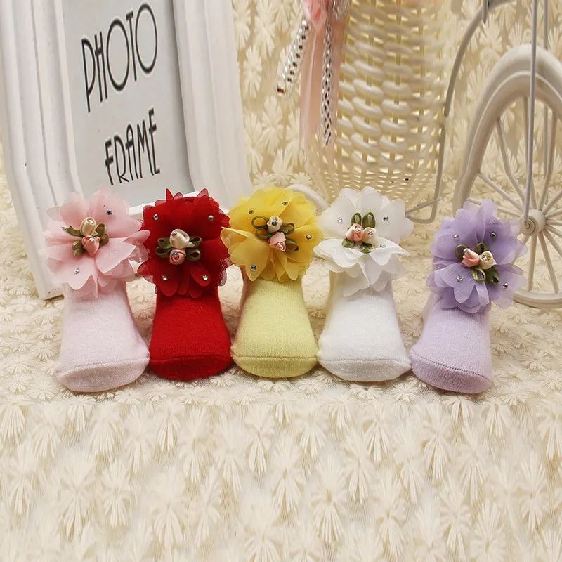 

High Quality 0-1Y Newborn Infant Baby Girls Soft Socks Cute Solid Color Beatful Flower Kids Princess Socks M1
