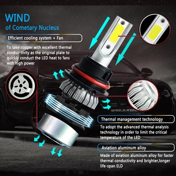 

4LED Car Headlight Pure White Lamp Parts Accessories Tool Turbo Cooling Fan 3.0A
