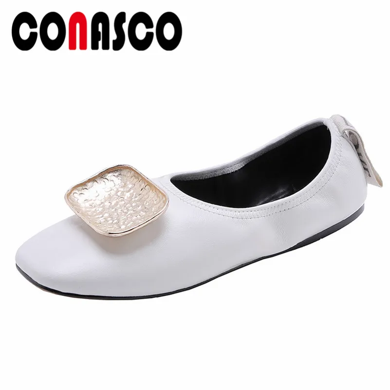 

CONASCO 2019 Brand Design Round Toe Women Flats Solid Sheepskin Shallow Slip On Women Single Shoes Woman Spring Summer Shoes