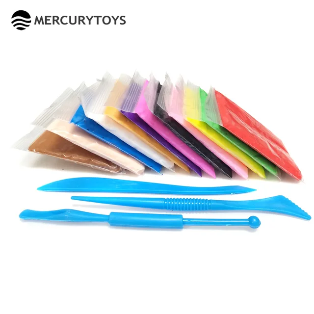 Mercurytoys легкий глины 12 цветов 100 г бесплатно 50 аксессуары 3 инструменты воздушной сушки умный пластилин дети слизь игрушки polymer clay