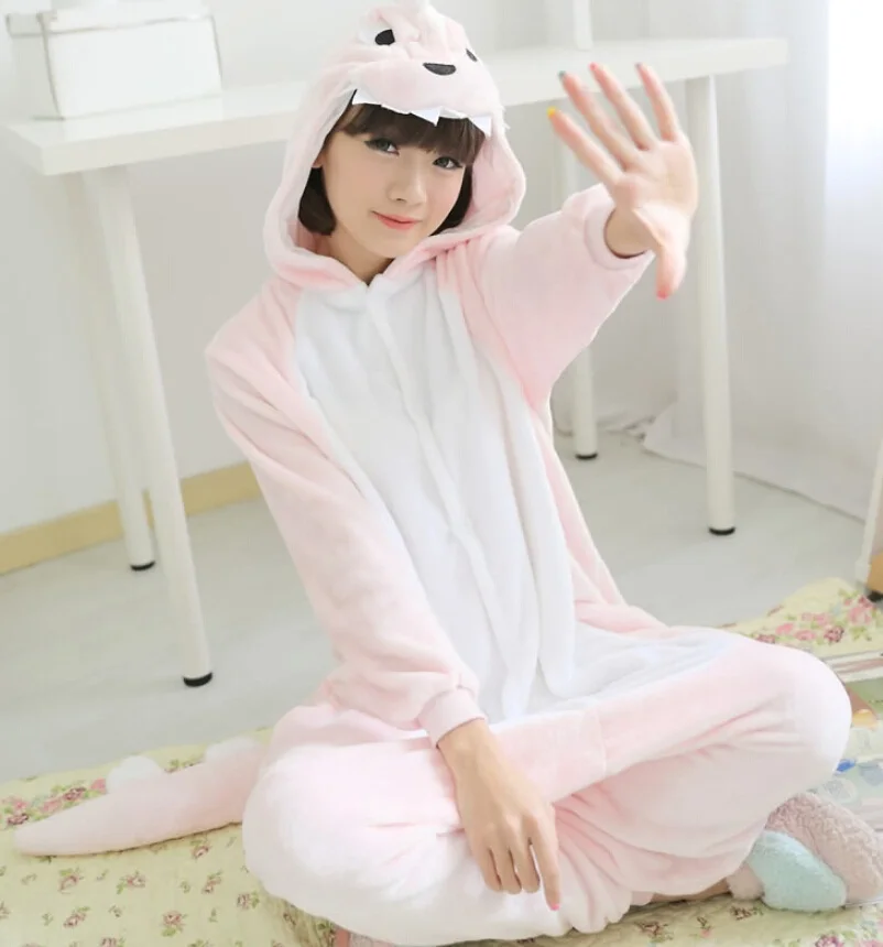 Кигуруми розовый динозавр Onesie взрослых детей унисекс Косплей Костюм пижамы цельный карнавальный костюм животного