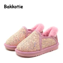 Bakkotie 2018 новая зимняя мода для маленьких девочек зимние сапоги Детская ЗВЕЗДА ЧЕРНАЯ теплая обувь детский бренд ботильоны мальчик блесток