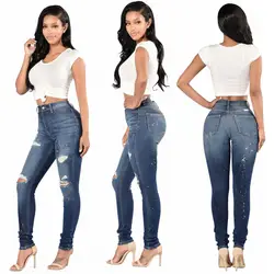 Женские джинсовые узкие брюки рваные плиссированные стрейч джинсы 2019 Весна Повседневные узкие брюки плюс размер