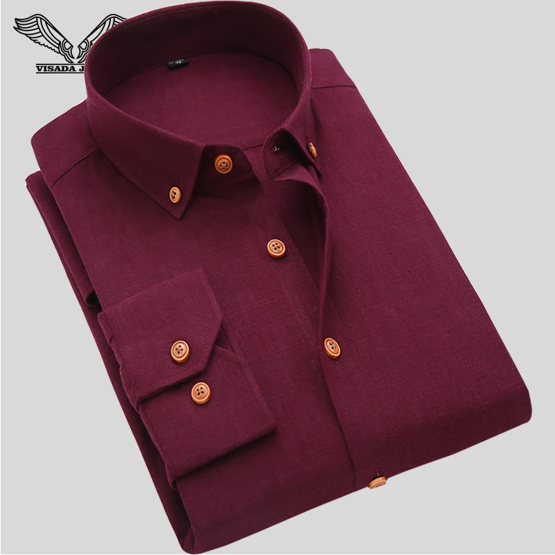 2016 New Fashion Brand Men Casual Shirt Solid Long Sleeve Collar Cotton Linen Nice Color Popular Designs Slim Fit S-XXXXL N811