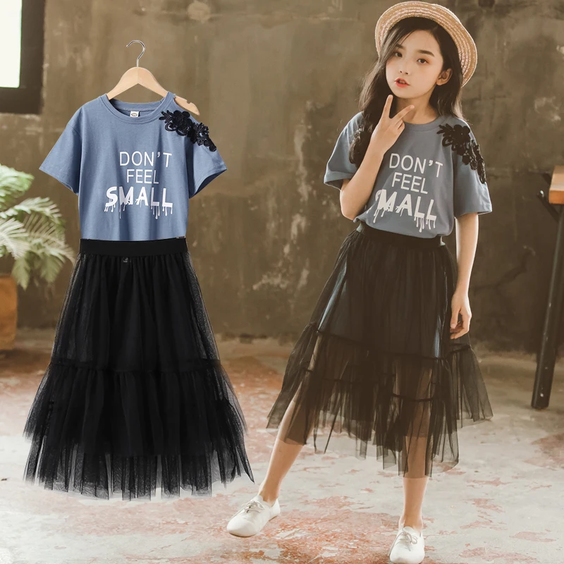 

2019 Toddler Girls Clothes Set 2pcs Suits Girls Summer Clothing Set Teenage Clothes For Children Off Shoulder T-shirts + Skirts
