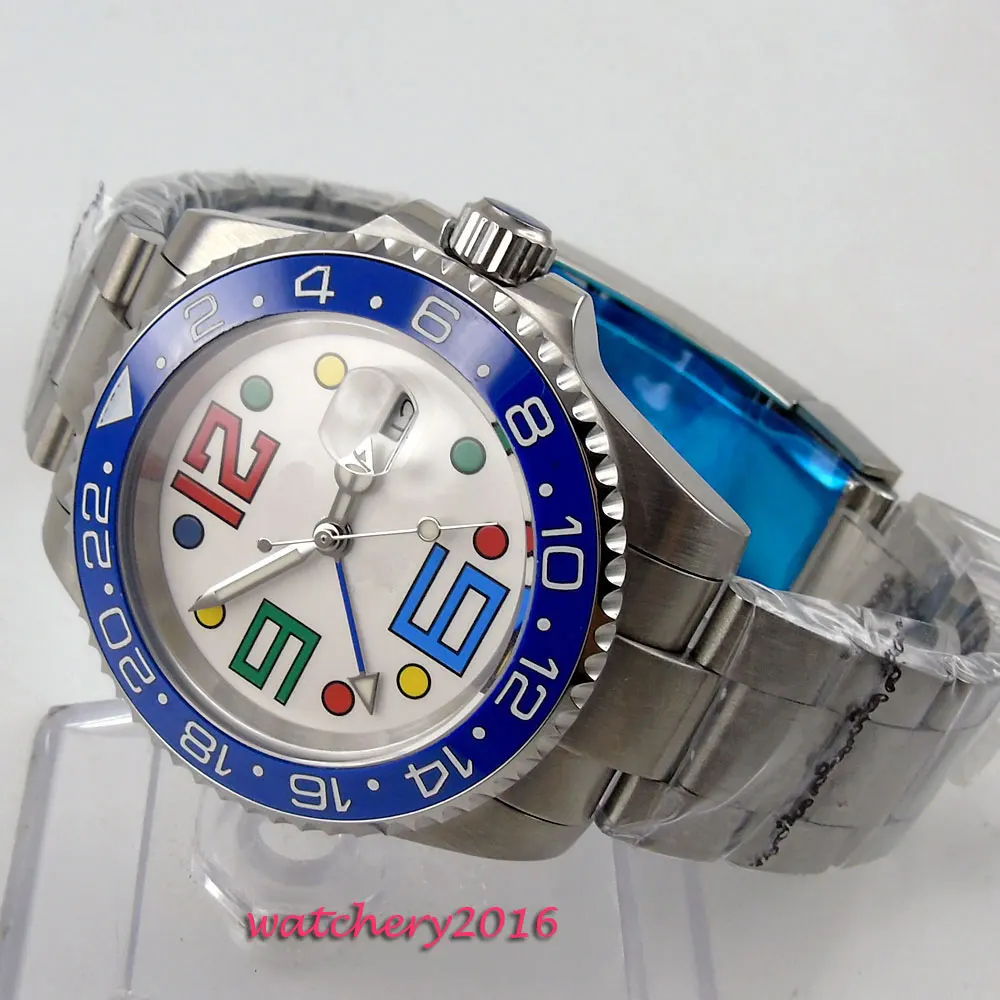40mm Bliger White dial ceramic Bezel GMT 2018 Top Brand Luxury Sapphire Glass Luminous Hands Automatic Mechanical Men's Watch