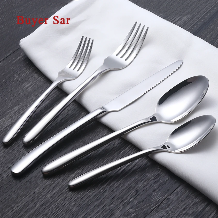5Pcs Lot Silver Dinnerware Round Handle Pattern 18 10 Stainless Steel Cutlery Set font b Salad