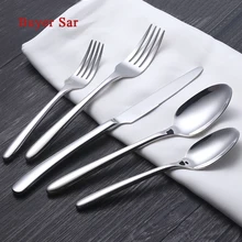 5Pcs/Lot Silver Dinnerware Round Handle Pattern 18/10 Stainless Steel Cutlery Set Salad Fork Knife Scoops Faqueir Silverware
