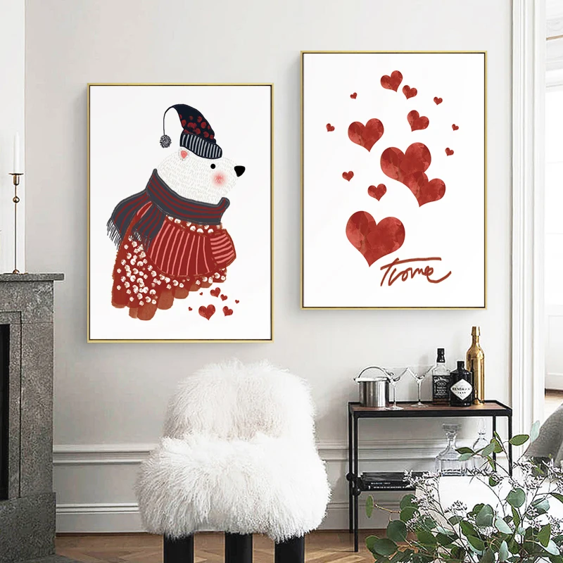 ART-ZONE-Little-White-Bear-Canvas-Painting-Christmas-Animal-Love-Heart-Picture-Kids-Bedroom-Decor-Poster (2)
