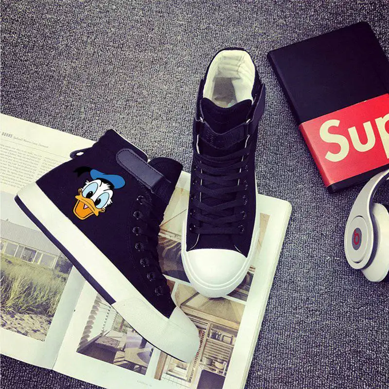 

Mickey Daisy Duck Donald Duck Funny Cartoon Printing High Top Canvas Uppers Sneakers College Fashion Leisure time Shoe