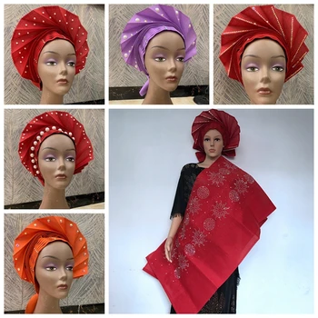 

Women New Style Head Wrap With Rhinestone Scarf Cap Hat Headband Turban African Wedding Latest Auto Gele Ready to Wear Aso Oke