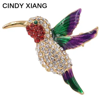 CINDY XIANG New Summer Style CZ Rhinestone Hummingbird Brooches For Women Cute Birds Brooch Pin Small Animal Jewelry Badges