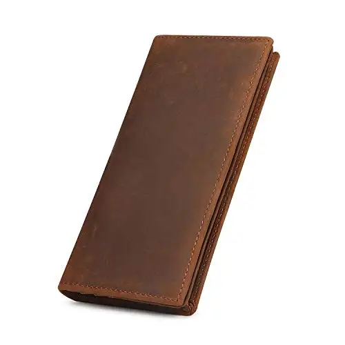 Верхний слой Crazy-Horse из натуральной коровьей кожи, Мужской винтажный Длинный кошелек из натуральной кожи для чековой книги, кредитных карт - Цвет: Brown