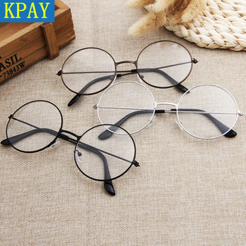 KPAY 2019 New Classic Vintage Glasses Frame Metal Women/Men Fashion Glasses Round Lens Flat Myopia Optical Mirror Simple Frame