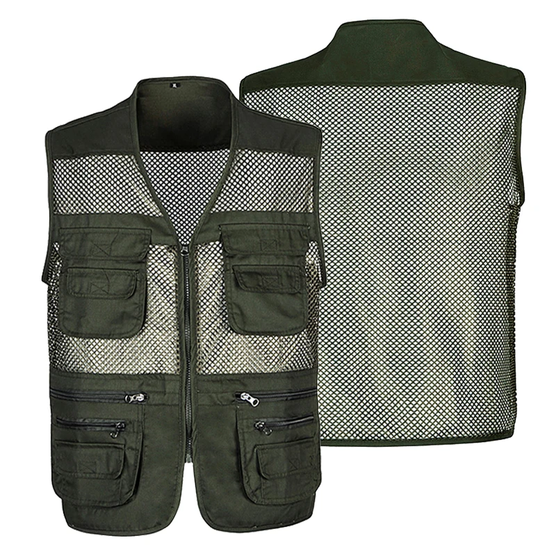 

Summer Mesh Shooting Men Overalls Vest Male Casual Breathable Sleeveless Jacket Mens Multi Pocket Reporter Outdoor Waistcoat