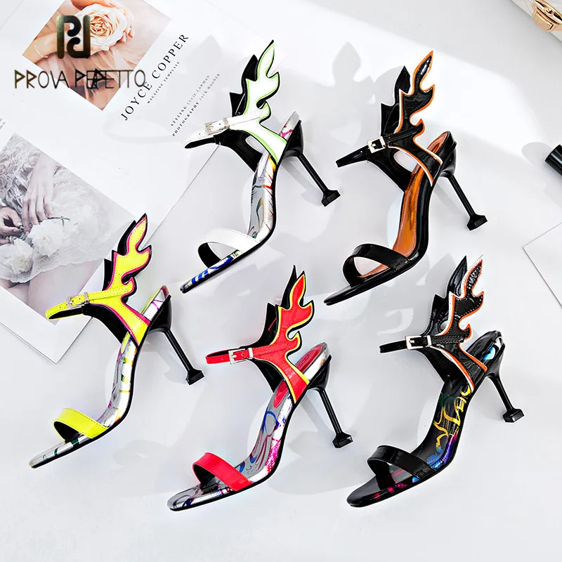 

Prova Perfetto Summer Light Women Sandals Thin High Heels Buckle Strap With Flame Open Toe Female Sandals Party Casual Sandals