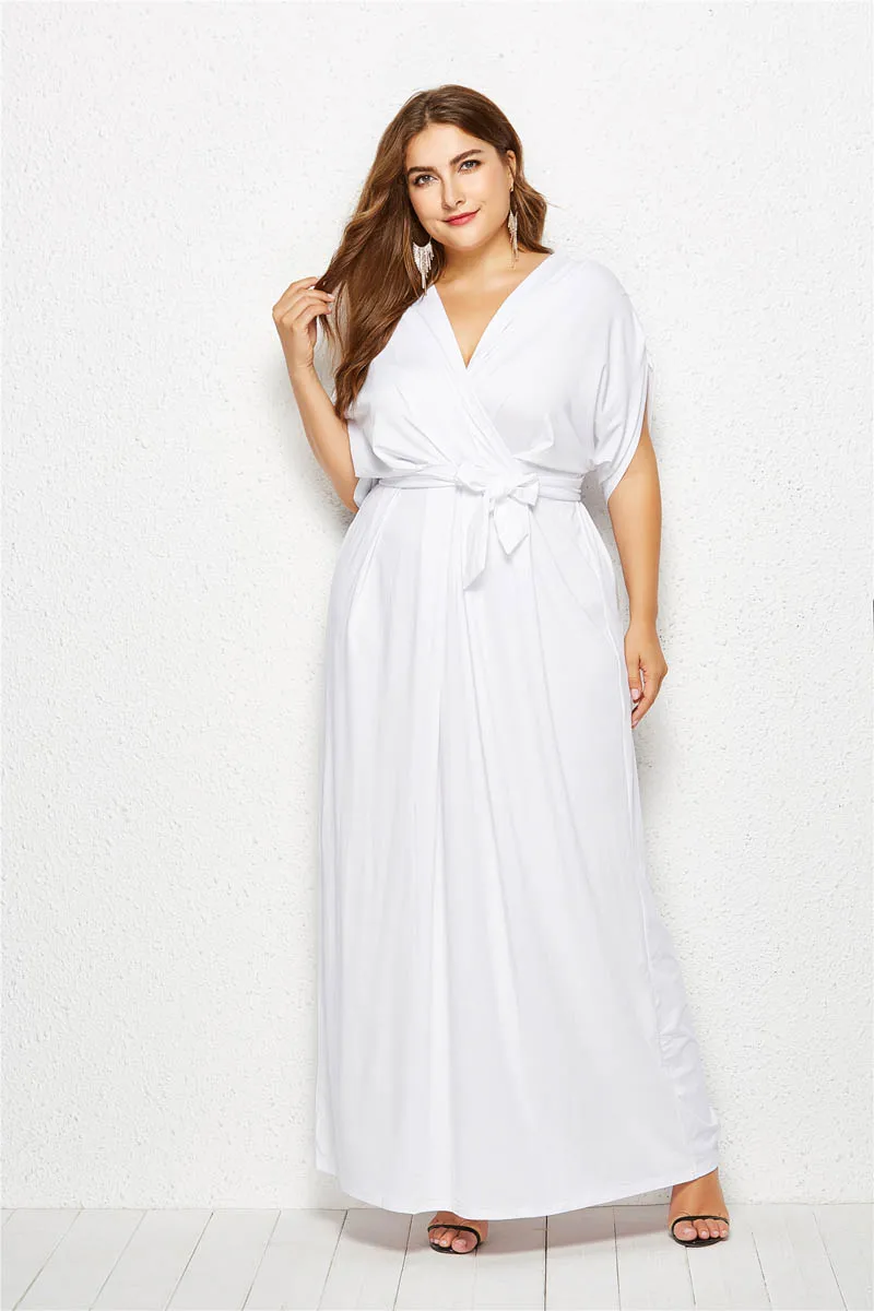 Женское вечернее платье размера плюс, v-образный вырез, свободное, синее, длина в пол, для особых случаев, макси платье, на каждый день, Vestido eDressU LMT-FP3004