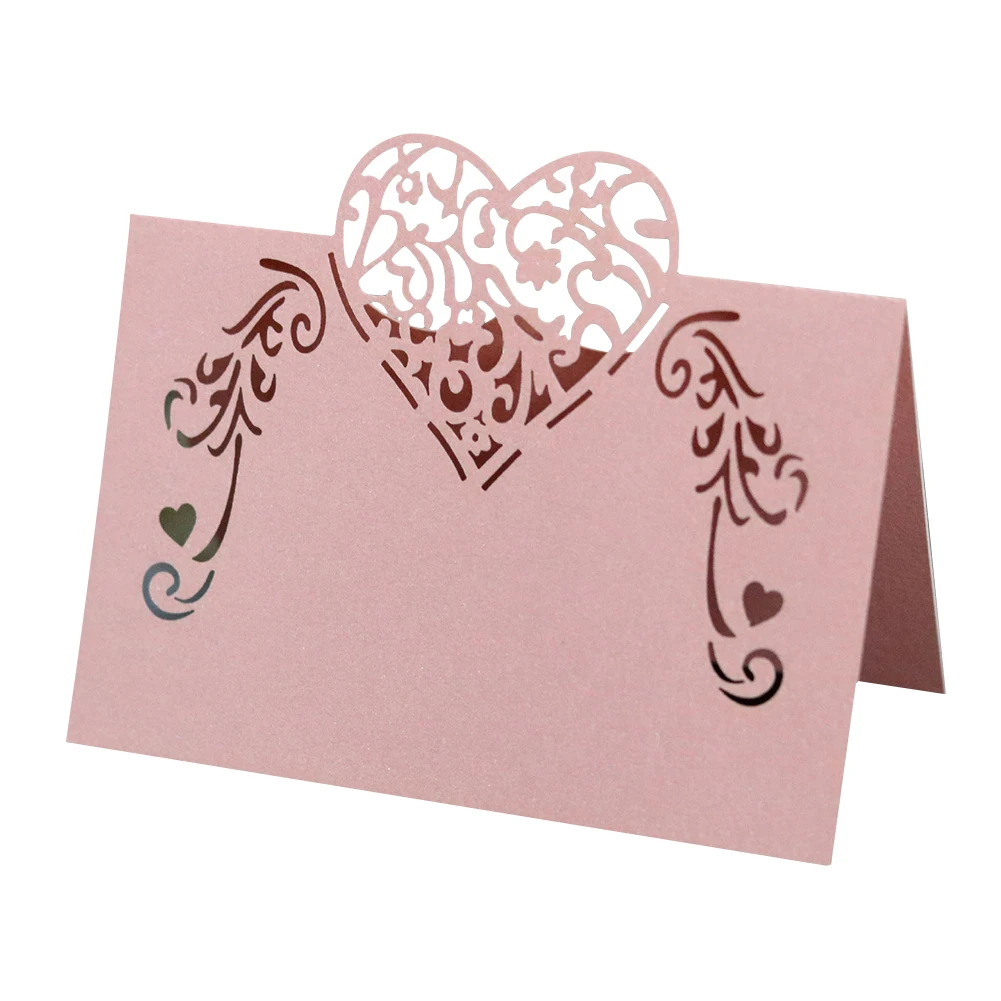 

50PCS Simple Wedding Table Place Card Decoration Christmas Celebration Heart Shape Hollow Solid Party Event Name Check-in DIY