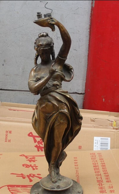

28" Chinese Bronze West Art Stand Girl Belle Goddess Women Statue Sculpture R0711 (B0413)