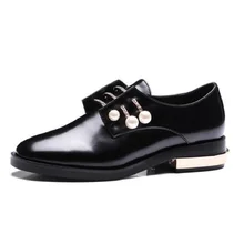 Женские туфли со стразами и жемчугом; Туфли-оксфорды Модные 1 прилив носить туфли-оксфорды Для женщин украшения из металла на низком каблуке; женские лоферы; Размеры 22-62