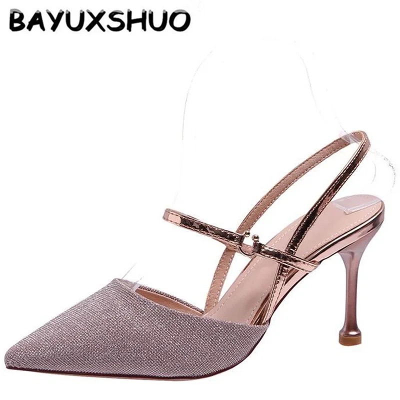 

BAYUXSHUO New Roman Style Ladies High Heels Colorblock Buckle Pointed Stiletto Heels Summer Casual Fashion Party Women Shoes