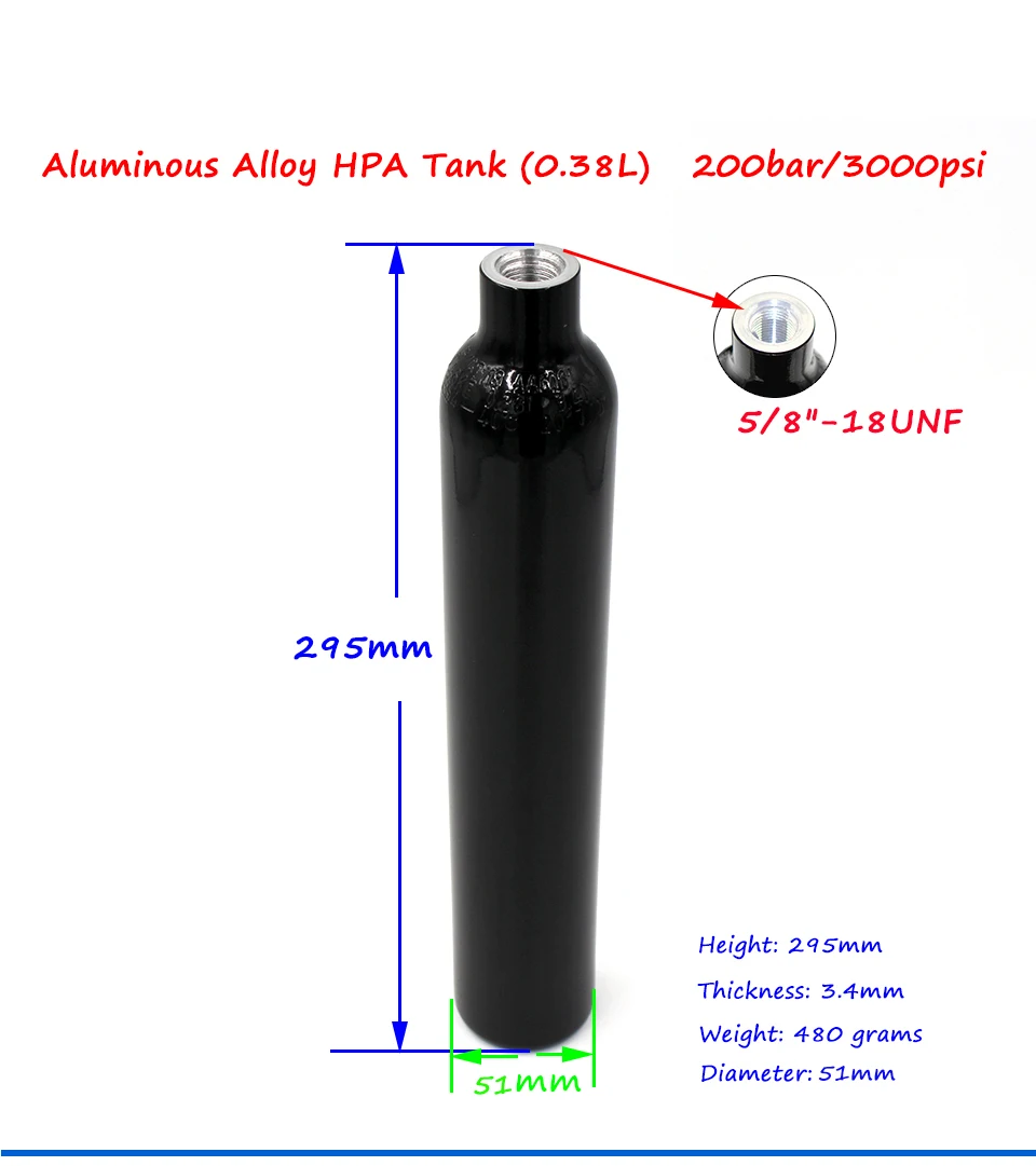 Новый PCP Пейнтбол 0.38L/23CI цилиндр 3000PSI HPA танки 50 мм тонкая воздушная бутылка 5/8-18UNF