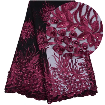 

Free Shipping Fashion African Lace Fabric High Quality Lace Nigerian Lace Fabric 2018 High Quality Lace With Beaded 5 Yards 1186