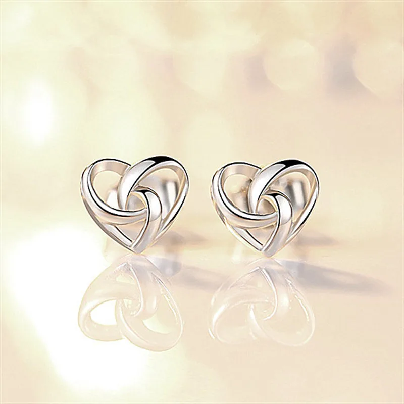 

QCOOLJLY Personality intertwined love allergy all-match sweety heart-shaped Silver Color Stud Earrings For Girls Brincos