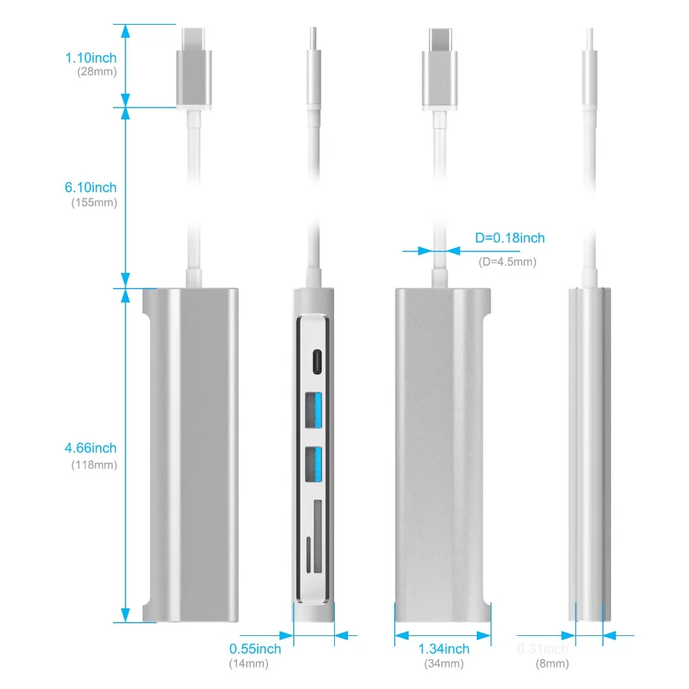 YUNCLOUD док-станции для ноутбука зарядка PD 4K HDMI USB 3,0 док-станция для MacBook samsung Galaxy S9/S8 huawei P20 Pro