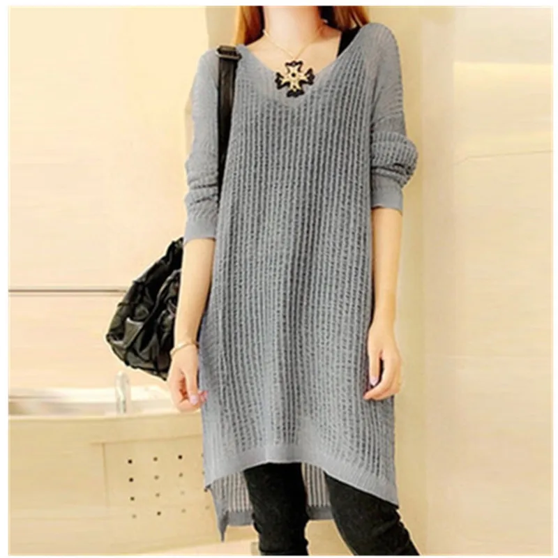 Reflexión Posibilidades Insatisfactorio Mujeres suéter largo vestidos gris O cuello con pliegues Wrap delantero y  jerseys de manga larga que hace punto flojo Asymmetical Vestido  Vestido|sweater coat|summer cashmere sweaterssummer residences - AliExpress