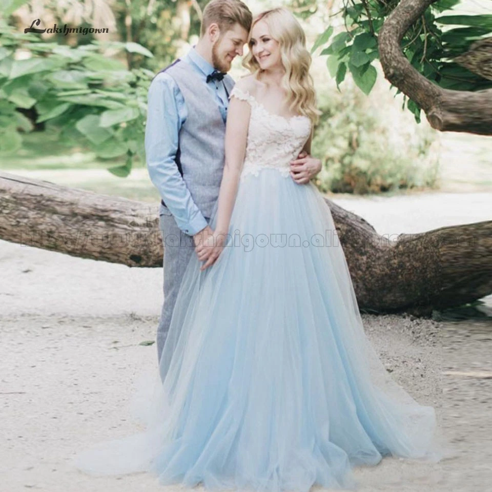 Lakshmigown богемное свадебное платье пляжное простое синее свадебное платье из тюля es сексуальное кружевное свадебное платье с коротким рукавом Vestido Novia