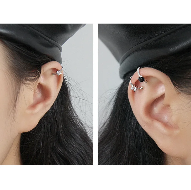 F.I.N.S 1 шт. S925 стерлинговые серебряный крючок для уха пряжка с цирконом INS ретро твист женские серьги зажим для ушей двухцветные серебряные серьги клипсы
