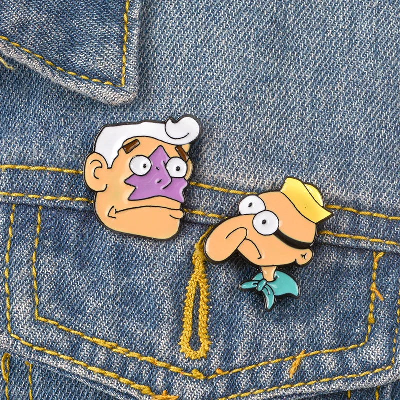 

WEISHUOLI Cute Metal Sponge Baby Character Enamel Face Brooch Pin Cartoon Haichao Superman and Ocean Ranger Women Brooches