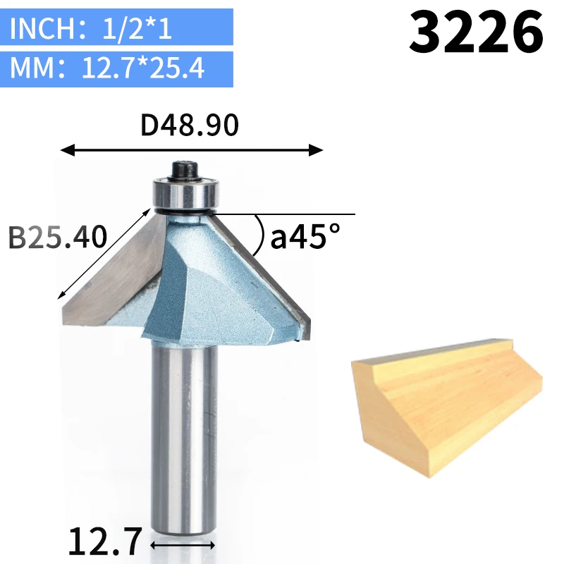HUHAO 1 шт. 1/" 1/4" хвостовик фаски Резак промышленного класса фрезы для дерева конский нос бит 45 градусов ЧПУ деревообрабатывающий инструмент endml - Длина режущей кромки: 3226