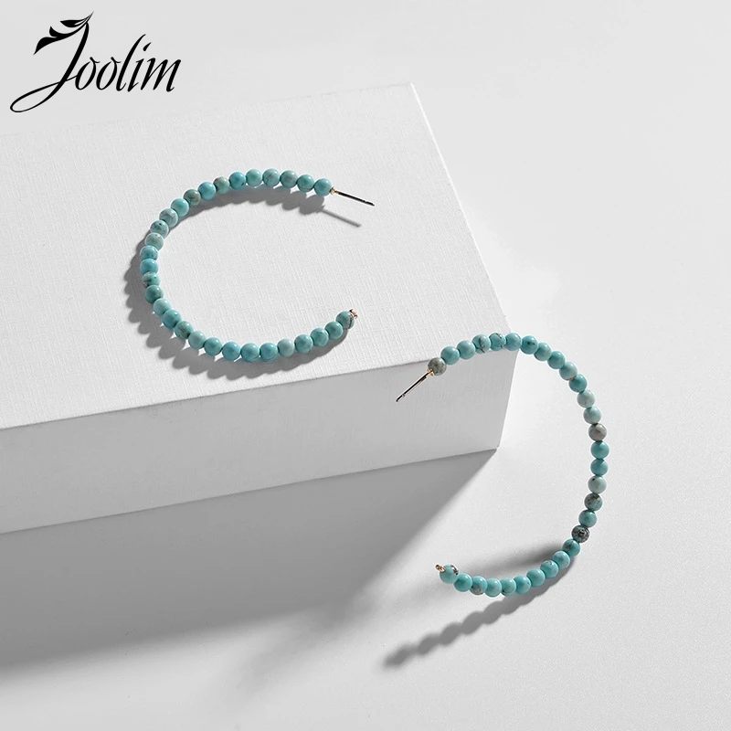 

Joolim 6cm 3 Quater Natural Stone Bead Hoop Earring Blue Pink Earrings Folk Style Earring