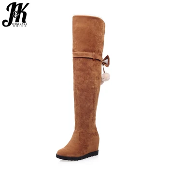 

JK Elevator Women Over The Knee Boots Round Toe Footwear Thick Plush Warm Female Boots Platform High Heels Shoes Woman Winter