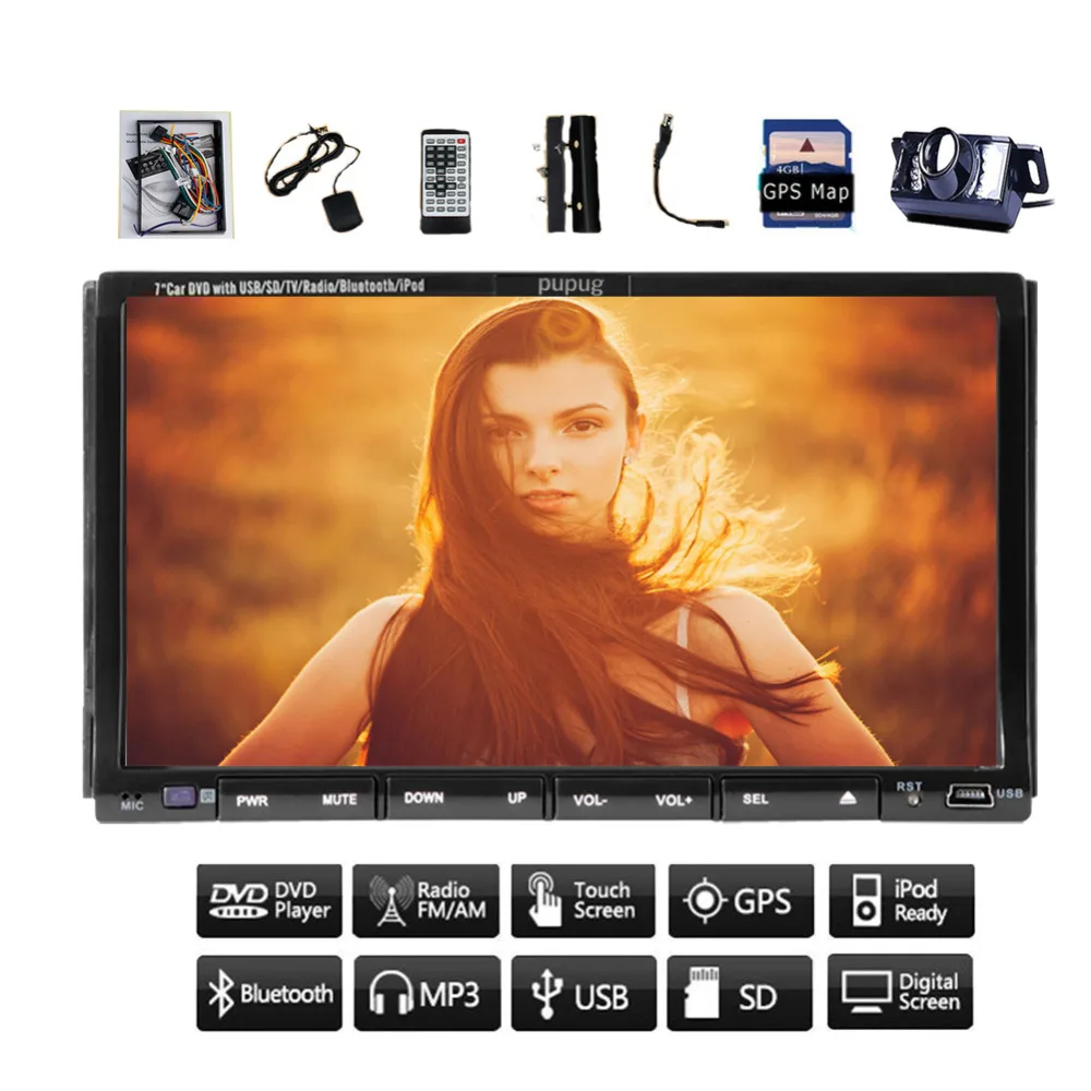 Best Rear Camera 7" HD Touch Screen Universal Double 2 DIN Car GPS Stereo MP3 CD DVD Player BT+TV+iPod+SD map+FM/AM/RDS Head Unit 2
