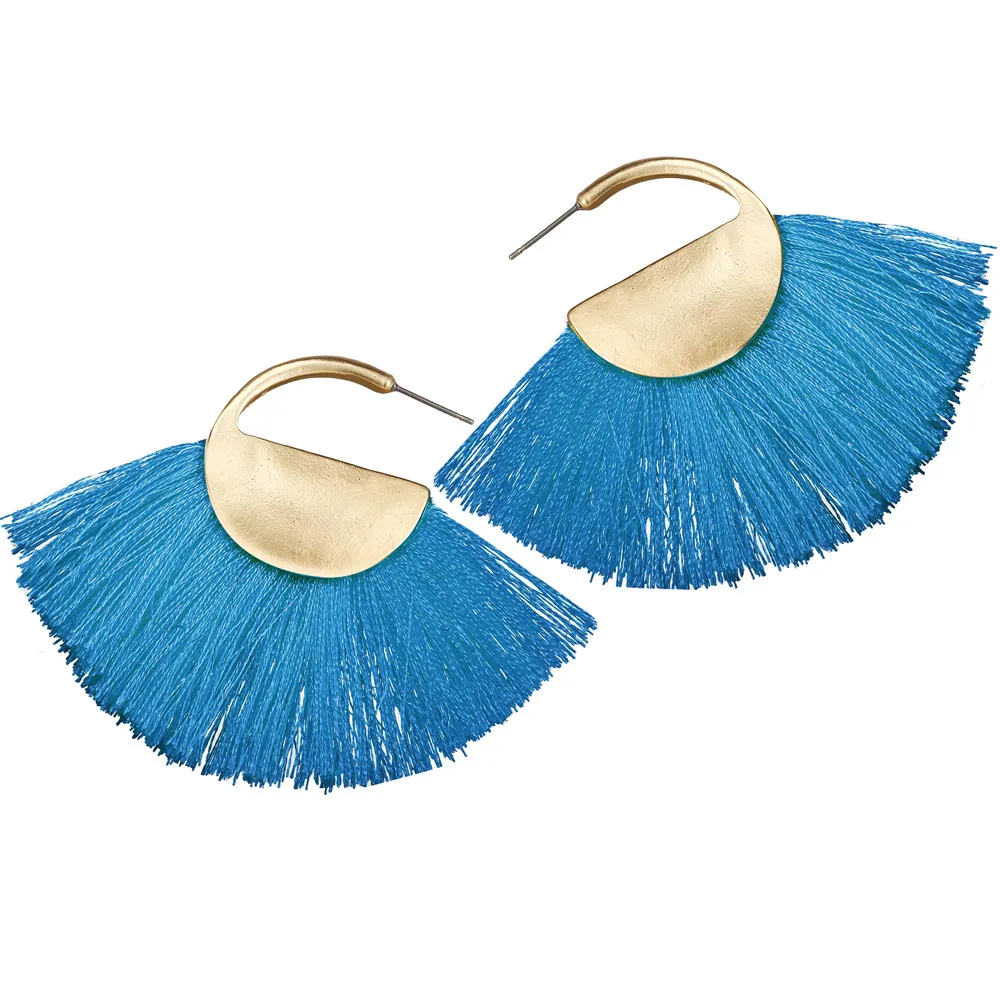 Fashion 2018 Sector Tassel Earrings For Women Gold Color Drop Earring Yellow Red Blue White Bijoux Femme Statement Jewelry New