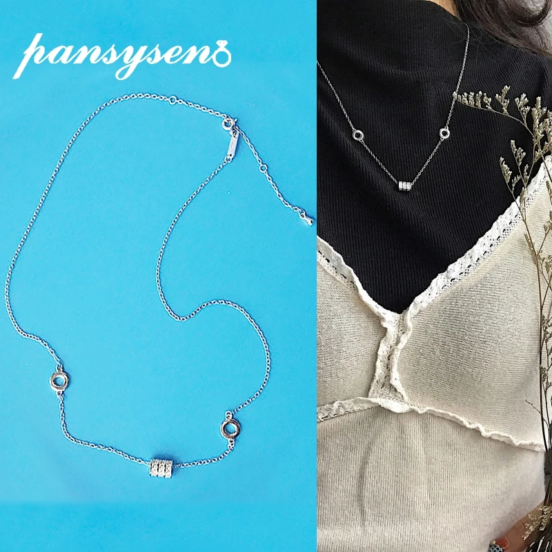 

PANSYSEN Genunie 925 Sterling Silver Lucky Bead Pendant Necklaces Top Quality Chain AAAA Zircon Necklace for Women Wedding Gifts