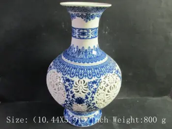 

Christmas Gifts Antique hollow out two cow elder brother's blue and white porcelain vase Adornment