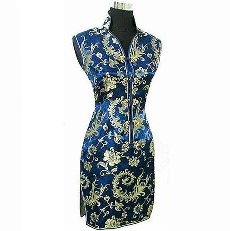 Buy Navy Blue Chinese Traditional Women Summer Dress