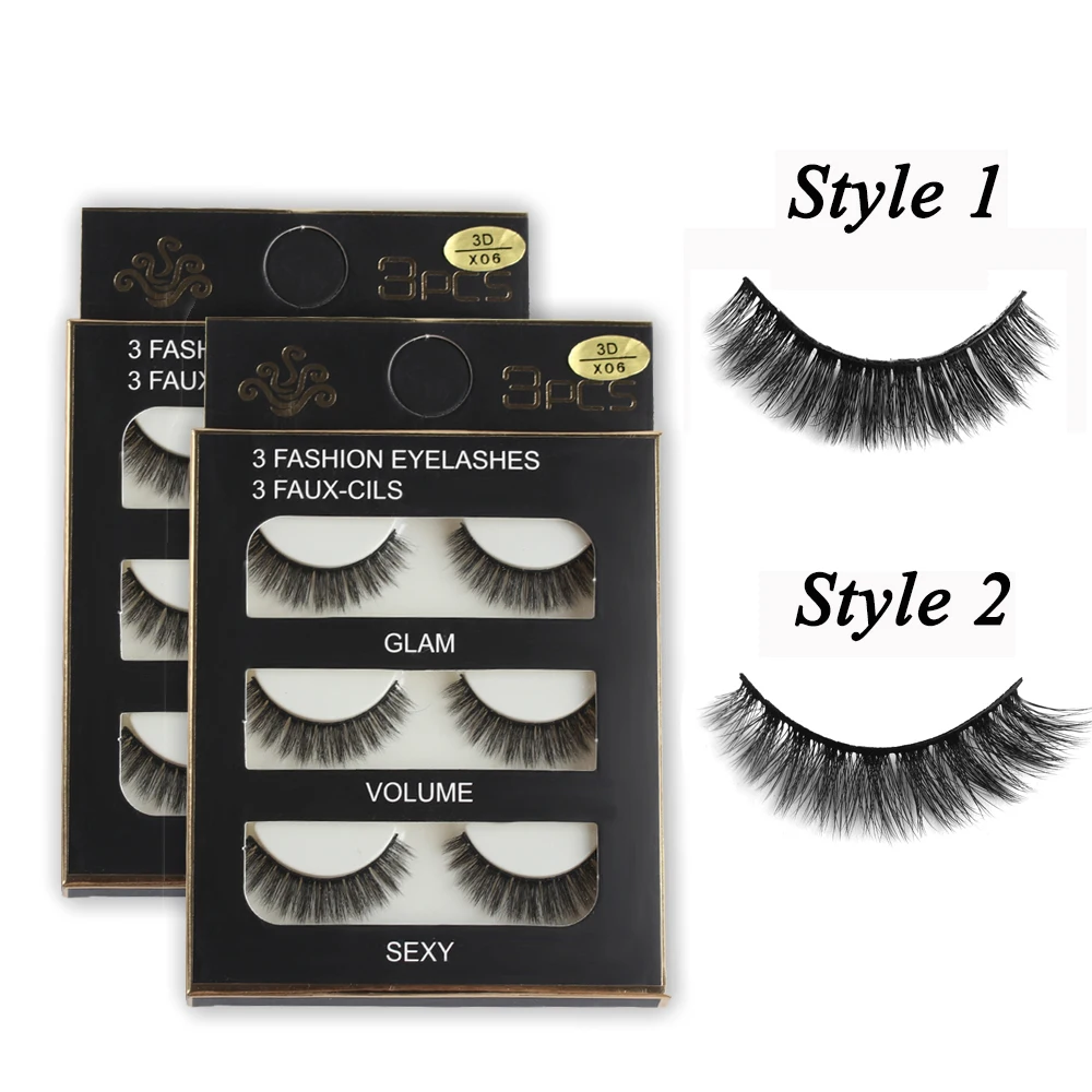 3 Pairs Handmade Mink Lashes Full Strip Curled Real Mink Fake Eyelash
