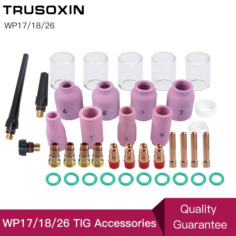 53PCS TIG Welding Torch Stubby Gas Lens #10 Pyrex Glass Cup Kit For WP-17/18/26 Accessories