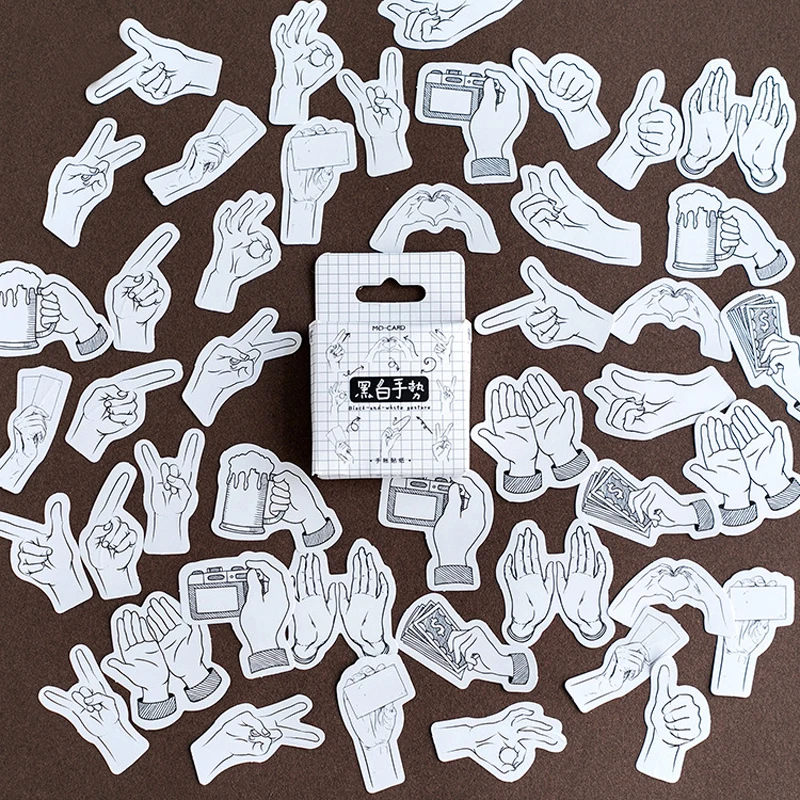 

45 pcs/pack Mini Black and White Gestures Sticker Decoration DIY Scrapbooking Sticker Stationery Kawaii Diary Label Sticker