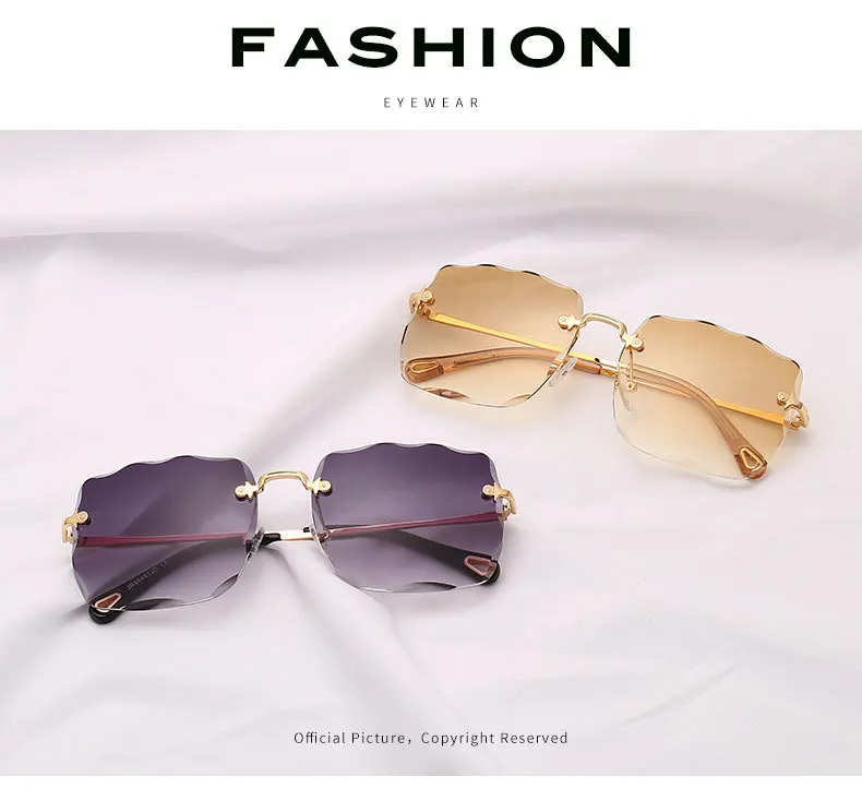 Роскошные Квадратные Солнцезащитные очки без оправы, женские брендовые дизайнерские ретро очки без оправы с большими цветами, Винтажные Солнцезащитные очки UV400
