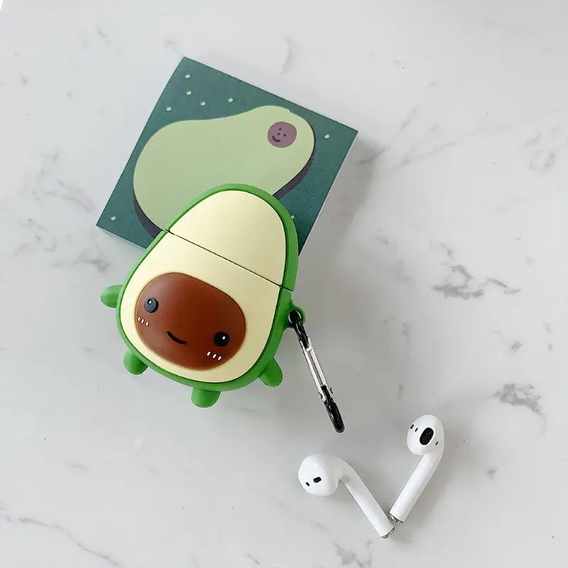 

Cute Avocado Pattern Soft Silicone Protective Cover Shockproof Case Skin with Carabiner for Airpods 1/2 Charging Box